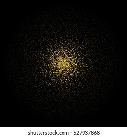 Gold glitter texture on a black background. Golden grainy abstract texture. Golden confetti background. Vector illustration.