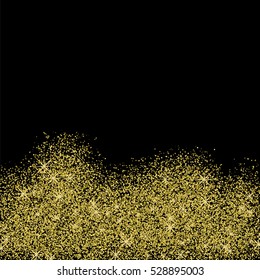 Gold glitter texture on a black background. Golden grainy abstract texture. Golden confetti background. Vector illustration.