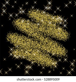 Gold glitter texture on a black background. Golden grainy abstract texture. Golden confetti background. Vector illustration.