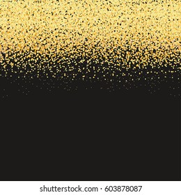 Gold glitter texture on black background. Vector illustration for golden shimmer background.  For sale gift card, certificate voucher