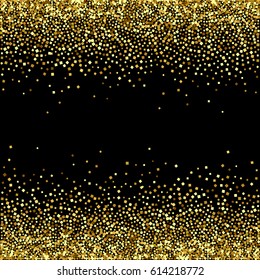 Gold glitter texture on a black background.Holiday shiny background.