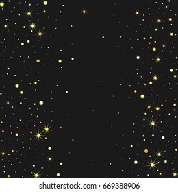 Gold glitter texture on a black background. Golden explosion of confetti. Golden grainy abstract texture on a black background. Design element. Vector illustration,eps 10.