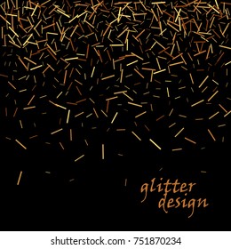 Gold glitter texture on a black background. Golden explosion of confetti. Golden grainy abstract texture on a black background. Design element