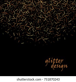 Gold glitter texture on a black background. Golden explosion of confetti. Golden grainy abstract texture on a black background. Design element