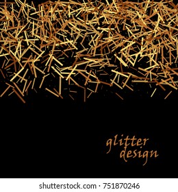 Gold glitter texture on a black background. Golden explosion of confetti. Golden grainy abstract texture on a black background. Design element