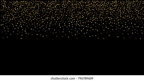 Gold glitter texture on a black background. Stylish fashion black vector backdrop, scattered dust. Magic mist glowing. grainy abstract texture