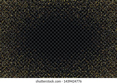 Gold glitter texture on transparent background. Gold glitter confetti. Golden grainy abstract texture. Template  invitation, business card, poster design. Isolated. Vector illustration
