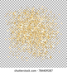 Gold glitter texture on transparent background. Golden explosion of confetti. Vector illustration