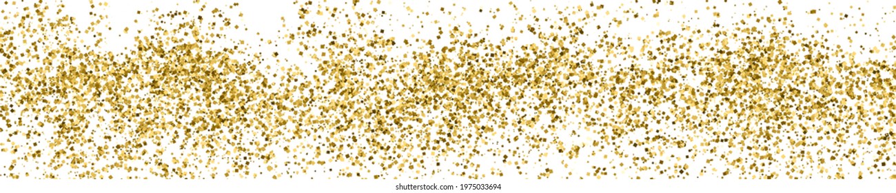 Gold Glitter Texture On White. Horizontal Long Banner For Site.Panoramic Celebratory Background. Golden Explosion Of Confetti. Vector Illustration, Eps 10.
