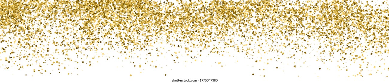 Gold Glitter Texture On White. Horizontal Long Banner For Site.Panoramic Celebratory Background. Golden Explosion Of Confetti. Vector Illustration, Eps 10.