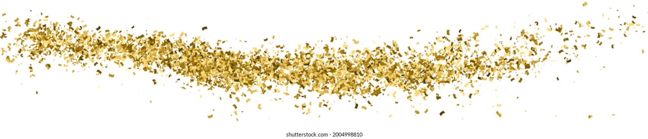 Gold Glitter Textur auf Weiß. Horizontales, langes Banner für Site.Panorama-Hintergrund. Goldene Explosion von Confetti. Vektorgrafik, EPS10.