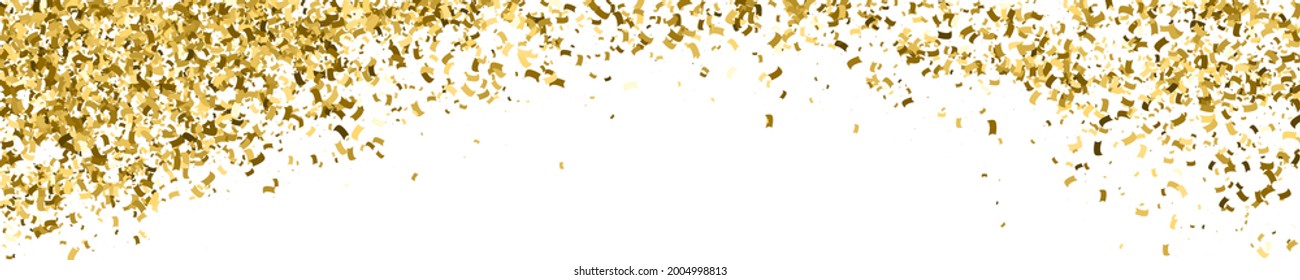 Gold Glitter Textur auf Weiß. Horizontales, langes Banner für Site.Panorama-Hintergrund. Goldene Explosion von Confetti. Vektorgrafik, EPS10.