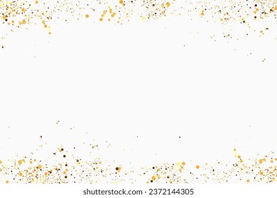 Gold glitter texture on a white background. Golden dots background.