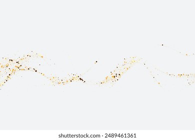 Gold Glitzer Textur auf einem weißen Hintergrund. Wellenförmige Ströme goldfarbener Partikel, eine Explosion funkelnder Konfetti. Festlicher Hintergrund.