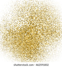 Gold glitter texture on a white background. Golden grainy abstract texture. Golden confetti background. Vector illustration.
