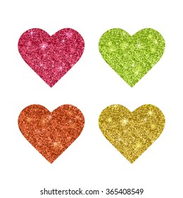 gold glitter texture set of hearts object element symbol love heart shape isolated silhouette