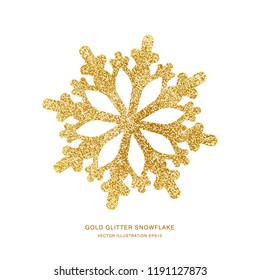 Gold Glitter Texture Snowflake Isolated On White Background. Vector Illustration.