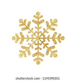 Gold Glitter Texture Snowflake Isolated On White Background. Vector Illustration.