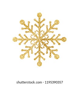 Gold Glitter Texture Snowflake Isolated On White Background. Vector Illustration.