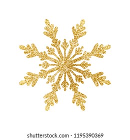 Gold Glitter Texture Snowflake Isolated On White Background. Vector Illustration.