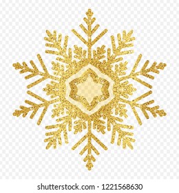 Gold glitter texture snowflake isolated on background.object for new year and merry christmas festival.poster,brochure.card.Vector illustration