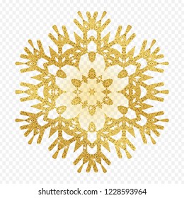 Gold glitter texture snowflake isolated on background.object for new year and merry christmas festival.poster,brochure.card.Vector illustration