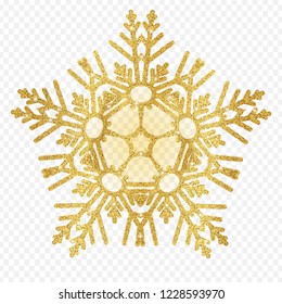 Gold glitter texture snowflake isolated on background.object for new year and merry christmas festival.poster,brochure.card.Vector illustration