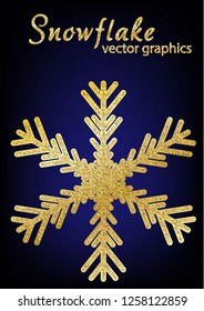 Gold glitter texture snowflake isolated on dark background. 