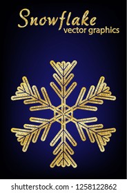 Gold glitter texture snowflake isolated on dark background. 