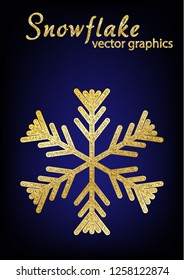 Gold glitter texture snowflake isolated on dark background. 
