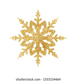 Gold Glitter Texture Snowflake Isolated On White Background. Vector Illustration.
