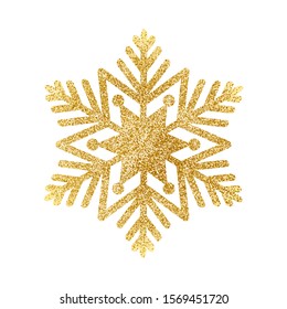 Gold glitter texture snowflake isolated on white background. Vector illustration.	
