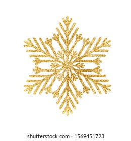 Gold glitter texture snowflake isolated on white background. Vector illustration.	
