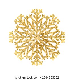 Gold glitter texture snowflake isolated on white background. Vector illustration.	