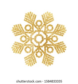 Gold glitter texture snowflake isolated on white background. Vector illustration.	