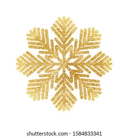 Gold glitter texture snowflake isolated on white background. Vector illustration.	