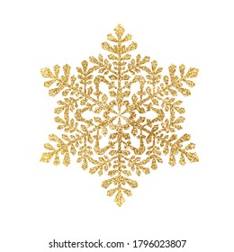 Copo de nieve con textura brillante de oro aislado en fondo blanco. Ilustración vectorial.	