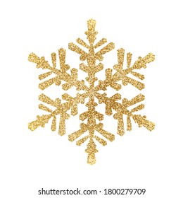 Gold glitter texture snowflake isolated on white background. Vector illustration.