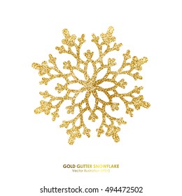 Gold Glitter Texture Snowflake Isolated On White Background.. Vector Illustration.