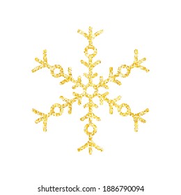 Gold glitter texture snowflake on white background for Christmas tree decoration, Vector, Illustration.
