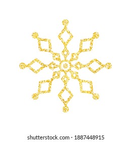 Gold glitter texture snowflake on white background for Christmas tree decoration, Vector, Illustration.