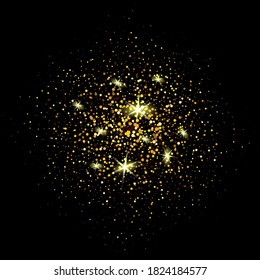 
Gold glitter texture, stardust on a black background. Design element