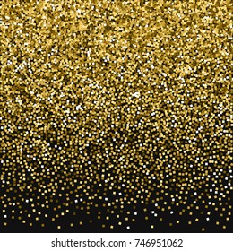 Gold glitter. Top gradient on black background. Breathtaking vector illustration.
