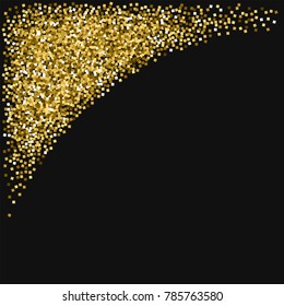 Gold glitter. Top left corner on black background. Graceful vector illustration.