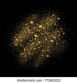 Gold glitter trail wave with sparkle particles. Sparkling golden magic star comet on black background