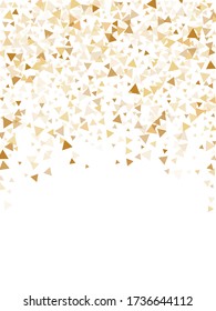 Triángulos de brillo dorado confeti chic fondo vectorial. El triángulo desata el fondo geométrico de la boda. Ilustración vectorial festiva de oro brillante. Brillante mágico de oro. 