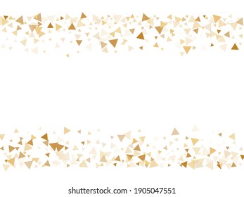 Gold glitter triangles confetti chic vector background. Triangle sparkles dust geometric holiday backdrop. Glowing gold confetti festive vector illustration. Elegant golden glitter. 