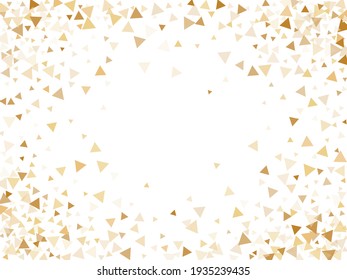 Gold glitter triangles confetti chic vector background. Triangle sparkles dust geometric holiday backdrop. Shiny gold confetti festive vector illustration. Magic golden glitter. 
