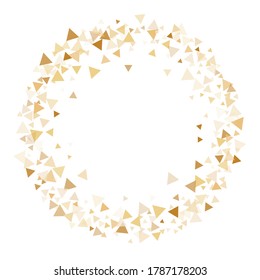 Gold glitter triangles confetti fashionable vector background. Triangle sparkles dust geometric party backdrop. Shiny gold confetti festive vector illustration. Elegant golden glitter. 
