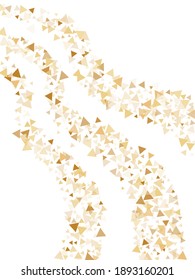 Gold glitter triangles confetti glamour vector background. Triangle sparkles dust geometric birthday backdrop. Shiny gold confetti festive vector illustration. Flying golden glitter. 